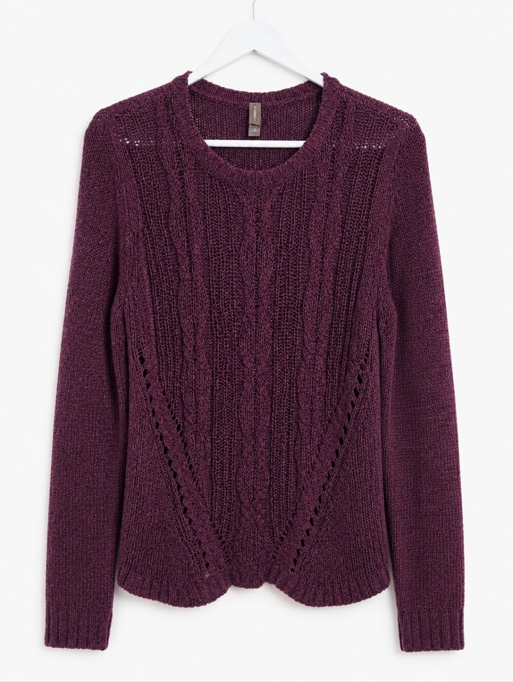 ​Denver Hayes Burgundy Cable Knit Open Weave Long Sleeve Sheer Boho Sweater